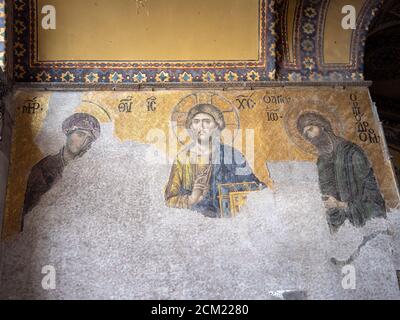 ISTANBUL, TURKEY - MAY, 23, 2019: mural of christ, john the baptist and the virgin mary in the hagia sophia mosque in istanbul Stock Photo