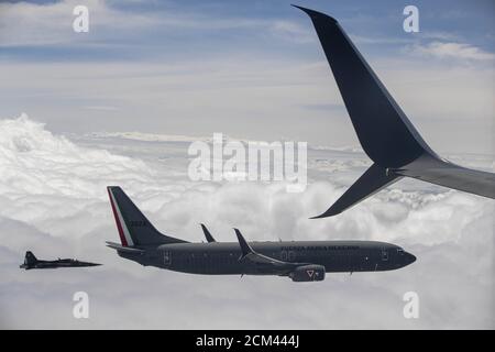 Mexico City, Mexico. 16th Sep, 2020. Planes of Mexican Air Force fly during the military parade held to commemorate Mexico's Independence Day in Mexico City, capital of Mexico, Sept. 16, 2020. Credit: Ricardo Flores/Xinhua/Alamy Live News Stock Photo