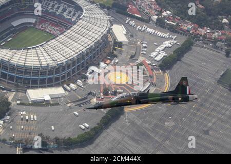 Mexico City, Mexico. 16th Sep, 2020. A Plane of Mexican Air Force flies during the military parade held to commemorate Mexico's Independence Day in Mexico City, capital of Mexico, Sept. 16, 2020. Credit: Ricardo Flores/Xinhua/Alamy Live News Stock Photo