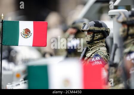 Mexico City, Mexico. 16th Sep, 2020. Marines attend Mexico's Independence Day military parade in Mexico City, capital of Mexico, Sept. 16, 2020. Credit: Francisco Canedo/Xinhua/Alamy Live News Stock Photo