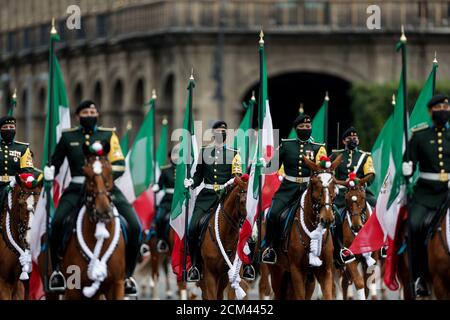 Mexico City, Mexico. 16th Sep, 2020. Soldiers attend Mexico's Independence Day military parade in Mexico City, capital of Mexico, Sept. 16, 2020. Credit: Francisco Canedo/Xinhua/Alamy Live News Stock Photo