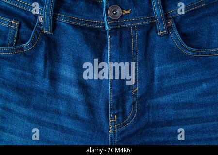 Dark blue male jeans zipped fly close up. Stock Photo