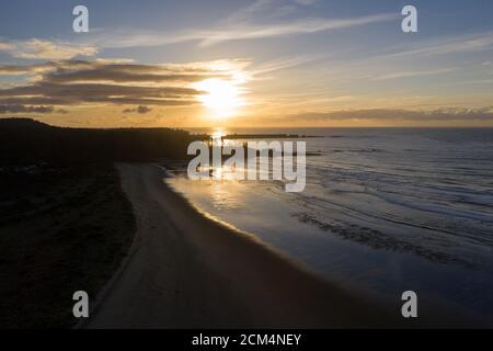 Aerial drone view of Bastendorff Beach near Coos Bay North Bend in Oregon Stock Photo