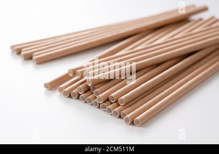 Paper straws on a white background Stock Photo