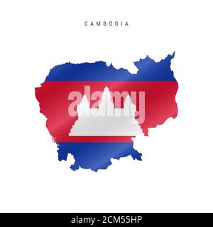 Detailed waving flag map of Cambodia. map with masked flag. Stock Photo