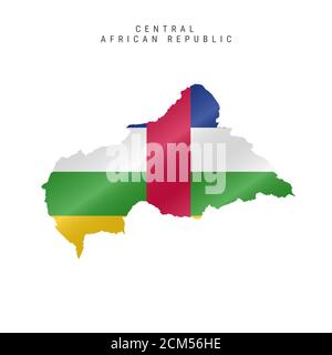 Detailed waving flag map of Central African Republic. map with masked flag. Stock Photo