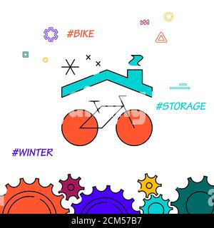 Bicycle winter storage filled line icon, simple illustration, related bottom border. Stock Photo