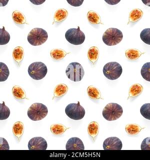 Seamless pattern with ripe figs. Tropical abstract background. Figs on the white background. Seamless pattern for print, textile, wallpapers Stock Photo