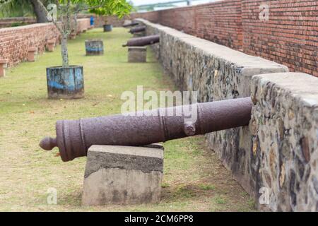 Metal cannons at the Kota Kuala Kedah in Alor Setar Stock Photo