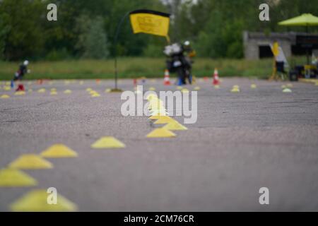 02-06-2020 Riga, Latvia Yellow cone on a road for training Stock Photo