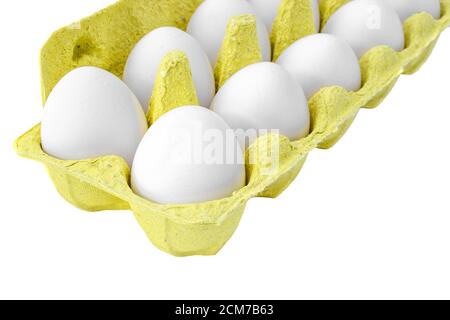 chicken eggs in a package, isolated on white background, crop, food concept Stock Photo