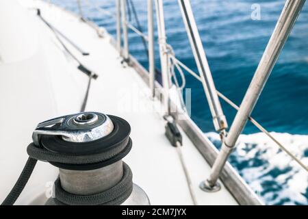 Sailing yacht equipment, sailboat winch close-up photo Stock Photo