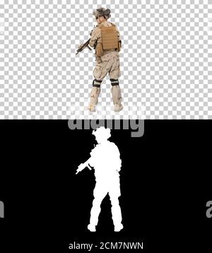 Fully Equipped Solder Holding Assault Rifle and Standing looking Stock ...
