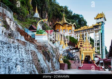 The hill with Pindaya caves in Myanmar, former Burma in Asia Stock Photo