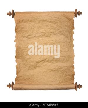 Old rolled blank parchment paper roll on white background Stock Photo
