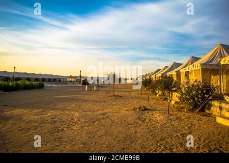 desert camping at the Sam Sand Dunes are on the outskirts of Jaisalmer rajasthan Stock Photo