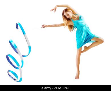 Young girl is engaged in art gymnastics Stock Photo