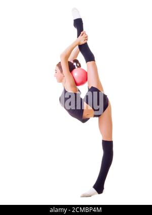 Young girl is engaged in art gymnastics isolated Stock Photo