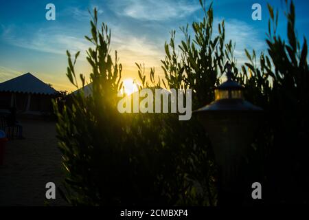 desert camping at the Sam Sand Dunes are on the outskirts of Jaisalmer rajasthan Stock Photo