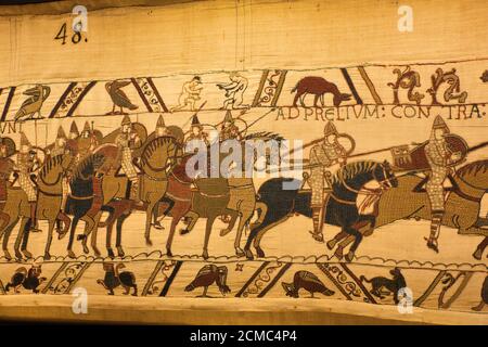 A scene from the Bayeux Tapestry, Bayeux, Normandy, France Stock Photo