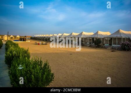 desert camping at the Sam Sand Dunes are on the outskirts of Jaisalmer rajasthan Stock Photo