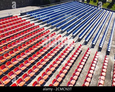Seats on the stadium stand aerial view Stock Photo