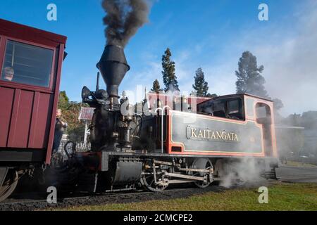 'Kaitangata' forestry steam locomotive at Shantytown, near Greymouth, Westland, South Island, New Zealand Stock Photo