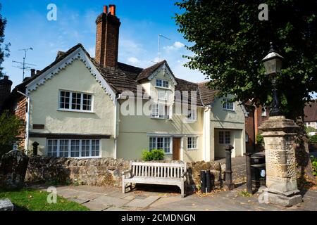24-26 The Causeway next to the churchyard- built in 1615 once a single house has been divided into 3 cottages. Horsham, West Sussex, UK. Stock Photo