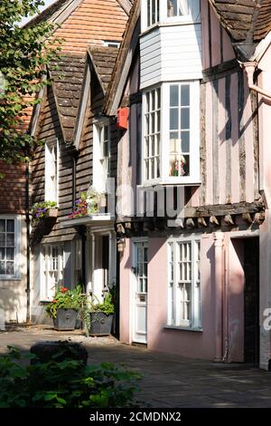 Historic old Horsham, listed buildings on the Causeway on a late summer afternoon. Horsham, West Sussex, England, UK. Stock Photo