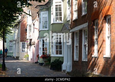 Historic old Horsham, listed buildings on the Causeway on a late summer afternoon. Horsham, West Sussex, England, UK. Stock Photo