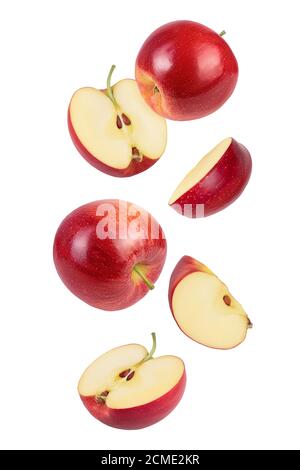 falling Red apple slices isolated on white background, Stock Photo