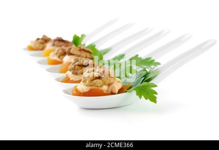 Apricot   stuffed with creamy apricot stuffing with walnuts Stock Photo