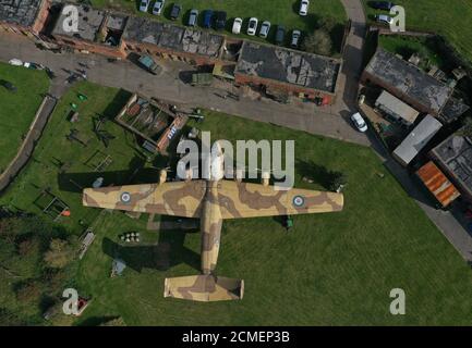 Aerial view of the only remaining RAF XB259 Blackburn Beverley C1 heavy transport plane during a preview for the auction of the contents of the Fort Paull Museum, a Napoleonic fort in Holderness, East Yorkshire, which closed earlier this year. Stock Photo