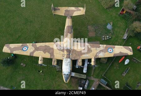 Aerial view of the only remaining RAF XB259 Blackburn Beverley C1 heavy transport plane during a preview for the auction of the contents of the Fort Paull Museum, a Napoleonic fort in Holderness, East Yorkshire, which closed earlier this year. Stock Photo