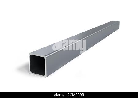Single square metal tube isolated on white background -  3D rendering Stock Photo