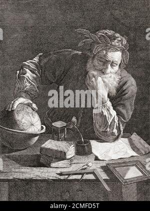 Archimedes of Syracuse, c. 287 – c. 212 BC.  Greek mathematician, physicist, engineer, inventor, and astronomer.  From a 17th century engraving possibly by Domenico Fetti. Stock Photo