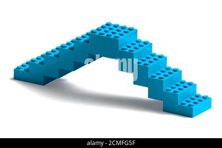 Blue building blocks bridge 3d isolated on white, with drop shadow Stock Photo