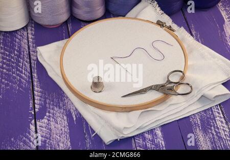 White Fabric For Embroidery In Wooden Round Embroidery Frame Stock Photo -  Download Image Now - iStock