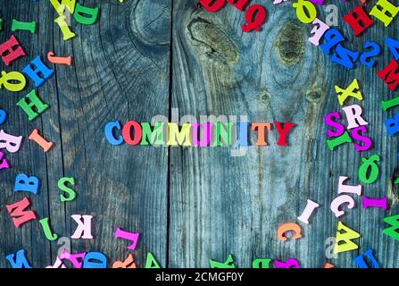 Word community from small multi-colored letters Stock Photo