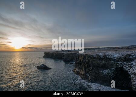 Icelandic Cliffs at Sunrise Stock Photo
