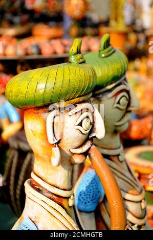 Handcrafted traditional clay decoration,decorative colorful pottery,handcrafted traditional clay decoration toy in Indian market Stock Photo
