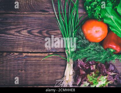 Fresh ripe vegetables on a wooden surface Stock Photo