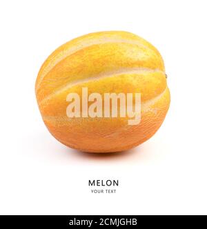 Ripe melon on a white background, side view. Fruit background with space to copy. Stock Photo