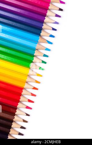 multi-colored wooden pencils in rainbow shades on a white isolated background mock up, vertical, high quality photo Stock Photo