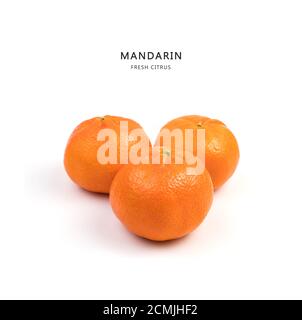 Three Ripe, juicy tangerines on a white background, side view. Stock Photo