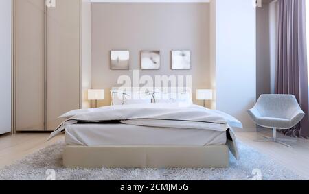 High-tech bedroom interior. 3d render Stock Photo