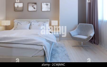 High-tech bedroom design. 3d render Stock Photo