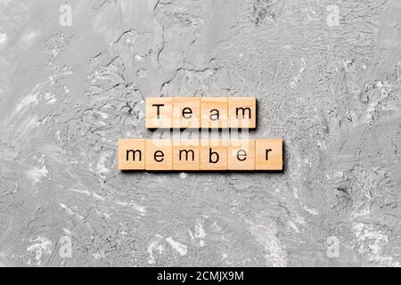 Team member word written on wood block. Team member text on table, concept. Stock Photo