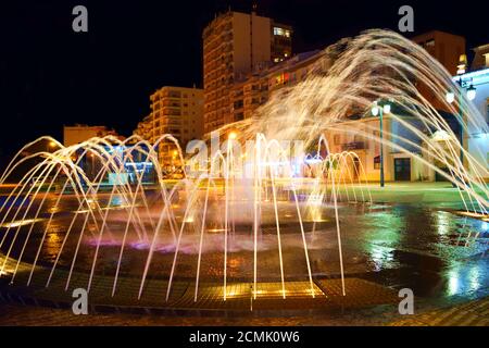 night landscape of the central square of Portimao, Praca da Republica in the Algarve in Portugal Stock Photo