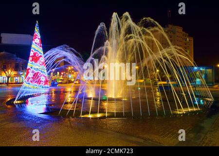 night landscape of the central square of Portimao, Praca da Republica in the Algarve in Portugal Stock Photo